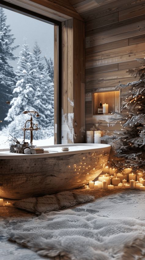 35+ Winter Bathroom Decoration Ideas Winter Cabins In The Woods Snow, Lodge Bathroom Ideas, Winter House Interior, Home In Woods, Mood Bathroom, Winter Cabin Aesthetic, Cozy Bathrooms, Chalet Bathroom, Winter Bathroom