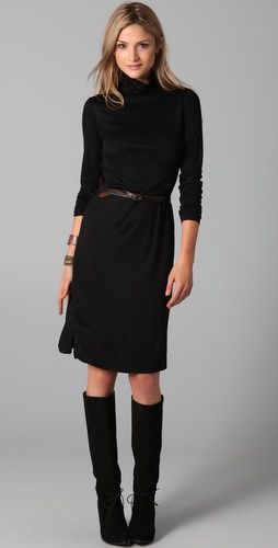 Club Monaco Black Dresses With Boots, Black Dress Winter, Look Hippie Chic, Black Dresses Casual, Turtle Neck Dress, Work Style, 가을 패션, Club Monaco, Stitch Fix Style