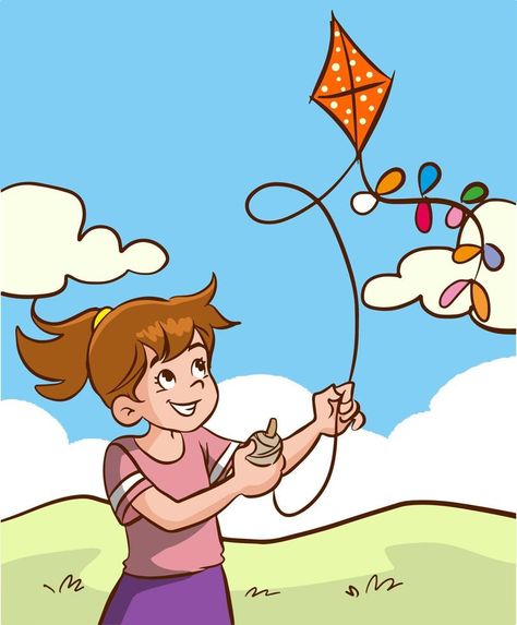 Flying A Kite, Illustration Traditional, Vector Girl, Basic Vocabulary, Silent E, Fly A Kite, Kite Festival, Kite Flying, Kids Clipart