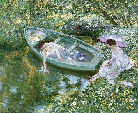 Repose at Noonday, Frederick C. Frieseke American Impressionism, Rennaissance Art, Deja Vu, Arte Inspo, Oil Painting Reproductions, Aesthetic Painting, Romantic Art, Ethereal Art, Dreamy Art