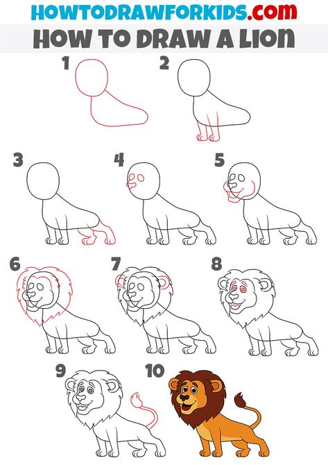 how to draw a lion Lion Drawing Simple, Lions For Kids, Draw A Lion, Trin For Trin Tegning, Child Drawing, Lion Sketch, Animal Art Projects, Lion Drawing, Baby Art Projects