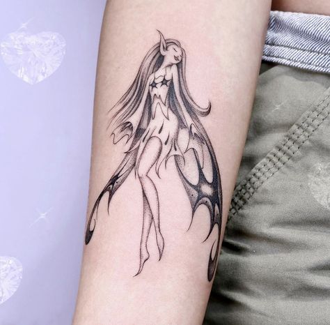 Goth Fairy Tattoo, Faerie Tattoo, Gothic Fairy Tattoo, Wrist Tatoo, Alpona Design, Fantasy Tattoos, Goth Fairy, Cute Tiny Tattoos, Gothic Fairy