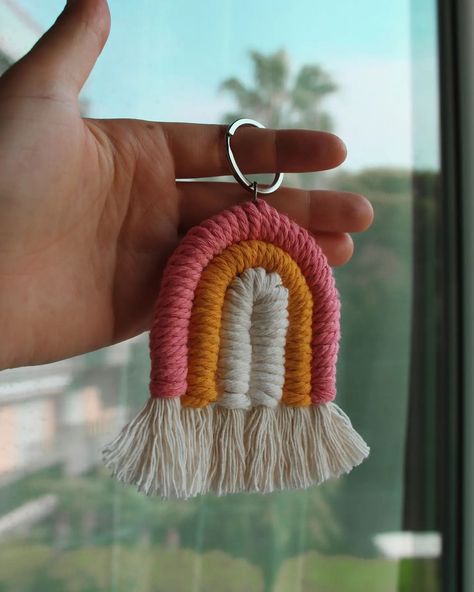 Macrame Rainbow Keychain, Car Mirror Hanging Accessories, Backpack Charms, Rainbow Macrame, Rainbow Keychain, Boho Keychain, Macrame Rainbow, Macrame Keychain, Wedding Shower Favors