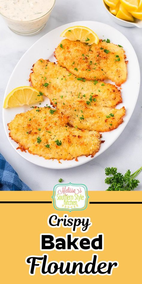 Oven Fried Flounder Recipes, Oven Fried Flounder, Easy Baked Flounder Recipes, Flounder Dinner Recipes, How To Make Flounder Fish, Crispy Flounder Recipes, Quick And Easy Flounder Recipes, Best Way To Cook Flounder, How To Cook Flounder In The Oven