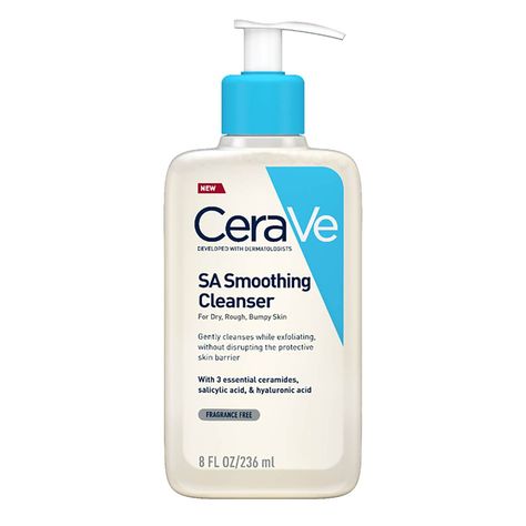 How to get rid of back and body acne Acne Cerave, Cerave Sa Smoothing Cleanser, Cleanser Ingredients, Cerave Cleanser, Salicylic Acid Cleanser, Rough Bumpy Skin, Chemical Exfoliation, Dry Skin On Face, Skin Facial