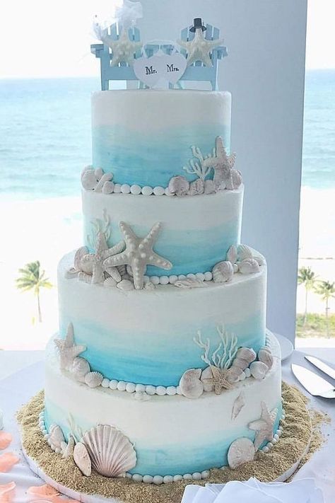 Misty Wedding, Beach Celebration, Beach Theme Wedding Cakes, Sky Wedding, Summer Wedding Cakes, Dream Beach Wedding, Rustic Wedding Decorations, Beach Cakes, Wedding Purple