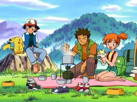 Ash Brock And Misty, Pokemon Scenery, Pokemon Nostalgia, Pokemon Indigo League, Pokemon Misty, Ash Misty, Pokemon Show, Pokémon Team, Misty From Pokemon