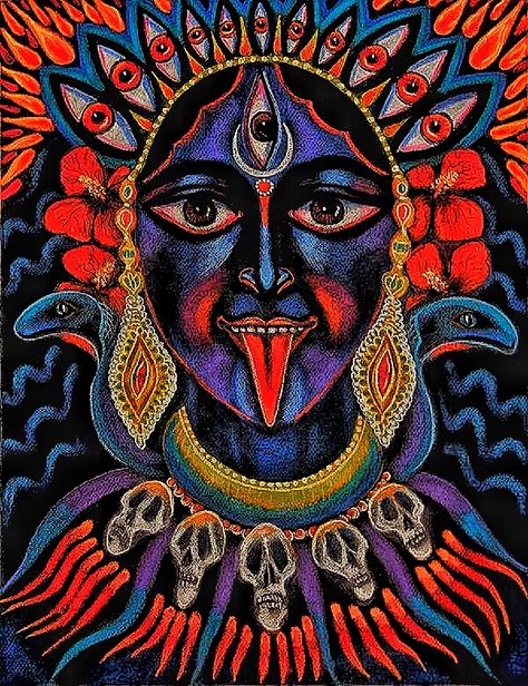 Kali Tattoo, Mother Kali, Kali Ma, Goddess Kali, Muster Tattoos, Psy Art, Kali Goddess, Vedic Art, Goddess Art