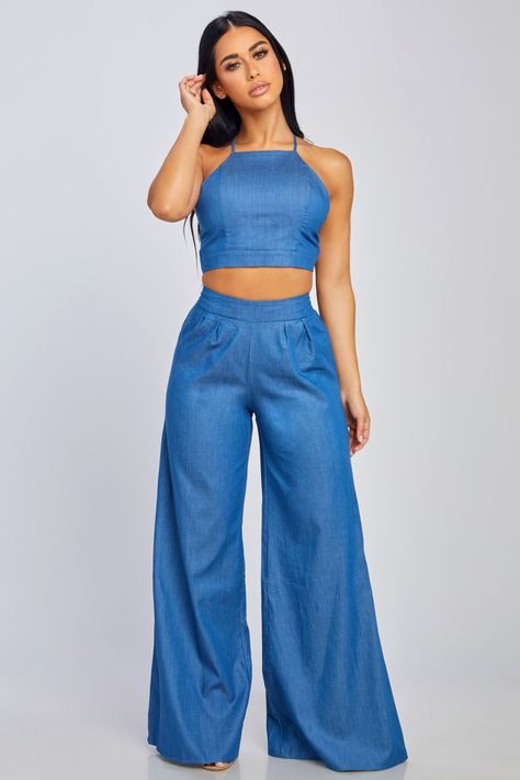 Clothing Sets Two Piece, Wide Leg Jeans Outfit, Denim Set, Chambray Jumpsuit, Fashion Aesthetics, Trendy Fall Outfits, Wide Leg Pant, Summer Fashion Outfits, Casual Fall Outfits