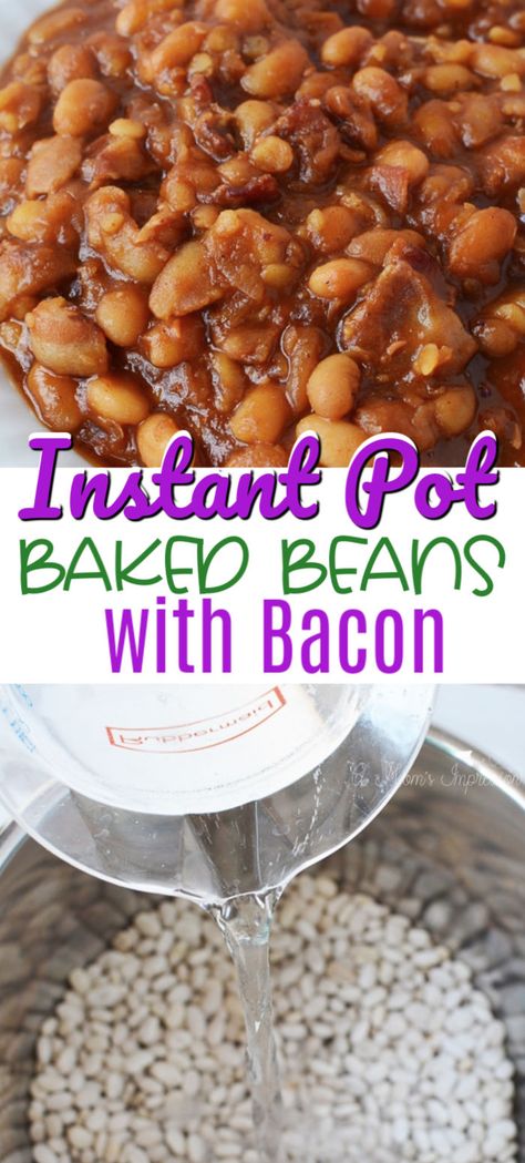 Instant Pot Baked Beans are delicious and an easy recipe to make using a pressure cooker. This no-soak method is the perfect barbecue side dish and so much better than the canned version. You just need a few ingredients including bacon, onion, vinegar, molasses, brown sugar, ketchup and beans! #instantpot #instapot #bakedbeans #sidedish Instant Pot Baked Beans From Dried Beans, Instant Pot Recipes Baked Beans, Homemade Baked Beans Instant Pot, Homemade Bean Recipes, Instapot Beans Recipe, Instapot Baked Beans From Scratch, Insta Pot Beans Recipe, Baked Beans Recipe Instant Pot, Instant Pot Baked Beans From Scratch