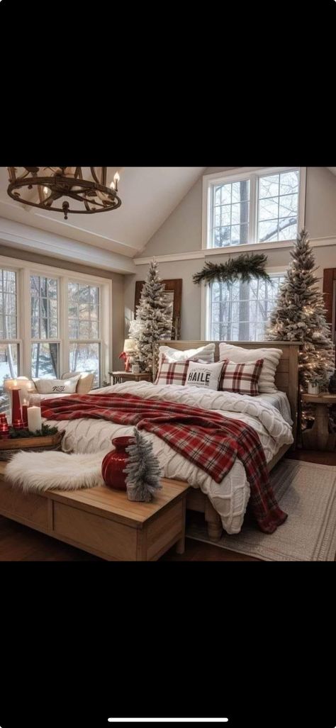 Cozy Christmas Bedroom, Holiday Bedroom Decor, Holiday Room Decor, Everything Christmas, Holiday Bedroom, Winter Bedroom, Holiday Room, Christmas Apartment, Cozy Christmas Decor