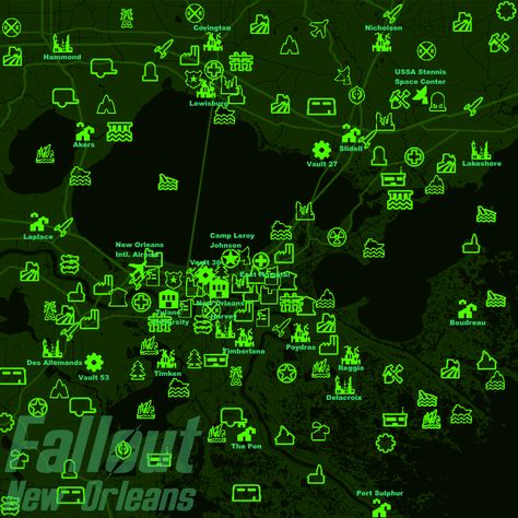 Fallout Ttrpg, Fallout Map, New Orleans Map, Fallout Rpg, Nuka Cola, Fallout Art, Fallout 3, Fallout New Vegas, Setting Ideas