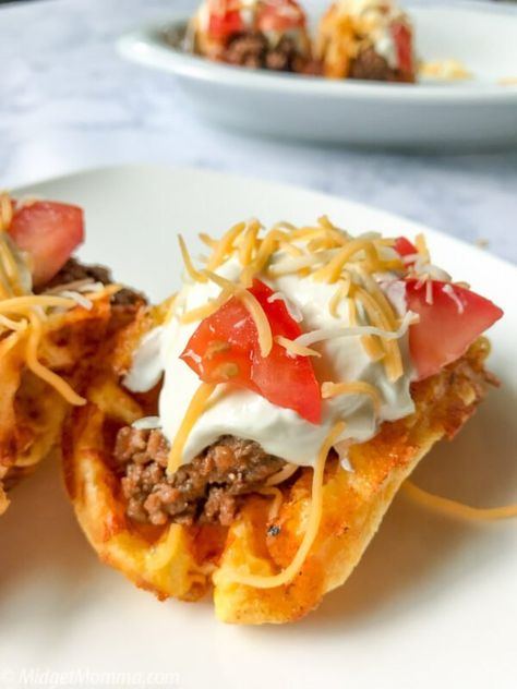 Keto Chaffle Taco Shells Recipe • MidgetMomma Taco Meat Chicken, Keto Taco Shells, Taco Shell Recipe, Cheese Taco, Keto Fast Food, Cacciatore Recipes, Keto Chaffle, Chicken Cacciatore Recipe, Taco Meat Recipes