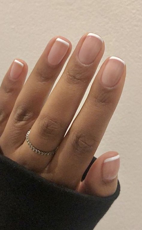 Nails Short Natural Color, Short French Shellac Nails, Gel Nails French Tip Short, French Nails Gel Short, Shellac French Manicure Short Nails, Manicured Nails Gel, French Nails Natural Nail, Gel French Tip Nails Short, Gel Designs On Natural Nails