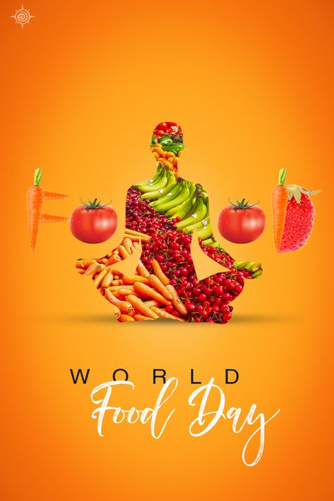 Follow a yogic diet on this World Food Day. Stay Healthy! Stay Happy!     #Yogi360 Healthy Food Ads Creative Marketing, World Food Day Poster Design, Healthy Food Creative Ads, Food Day Creative Ads, World Food Day Creative, World Food Day Creative Ads, Healthy Food Poster Design, Healthy Food Ads, Yogic Food