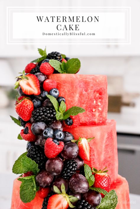 Watermelon Cake - Domestically Blissful Extra Watermelon, Domestically Blissful, Amazing Food Platters, Burgundy Christmas, Wooden Skewers, Watermelon Cake, Watermelon Rind, Semi Homemade, Spring Tea