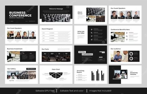 Premium Vector | A black and white presentation for a conference conference powerpoint presentation design Black And White Presentation, Conference Presentation, Data Charts, Powerpoint Presentation Design, Event Program, Business Investment, Presentation Slides, Presentation Design, A4 Size