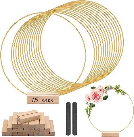 Amazon.com: 15Pcs 12 Inch Metal Floral Hoop Centerpiece with 15 PCS Wood Place Card Holders and Adjustable Foot Pads, Gold Wreath Macrame Hoop Rings Decorations for DIY Wedding Party Table Decor Dream Catcher : Arts, Crafts & Sewing Wedding Party Table Decor, Hoop Centerpiece, Wreath Macrame, Wood Place Card Holders, Macrame Hoop, Wedding Party Table Decorations, Party Table Decor, Gold Wreath, Wedding Party Table