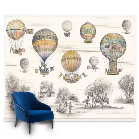 Couture Balloon Race Ready Made Mural - GrahamBrownUS Yellow Wall Mural, Dove Grey Paint, Balloon Race, Crown Paints, Dallas Interior Design, Vintage Style Wallpaper, Wallpaper Tumblr, Graham & Brown, Mural Design