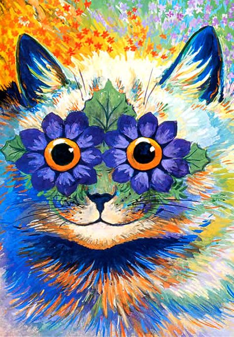 by Louis William Wain Flower Eyes, Louis Wain Cats, Louis Wain, Cat Artwork, Visionary Art, Naive Art, Outsider Art, Funky Art, Cat Drawing