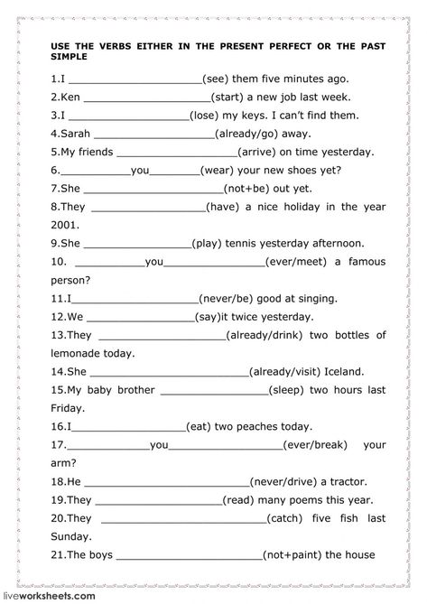 Present Perfect Worksheets, Past Simple Vs Present Perfect, English Grammar Test, English Tenses, Punctuation Worksheets, English Practice, Past Simple, English Worksheets For Kids, Present Perfect