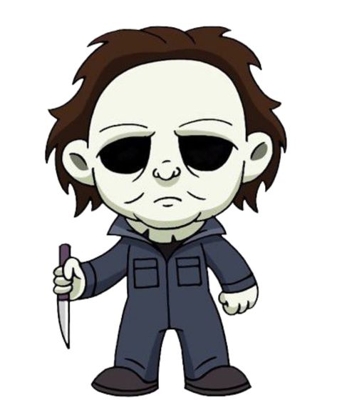 Mini Horror Characters, Michael Myers Cartoon Drawing, Halloween Killers Drawings, Cartoon Halloween Characters, Chibi Horror Characters, Chibi Michael Myers, Horror Cartoon Drawing, Michael Myers Cartoon, Baby Horror Characters