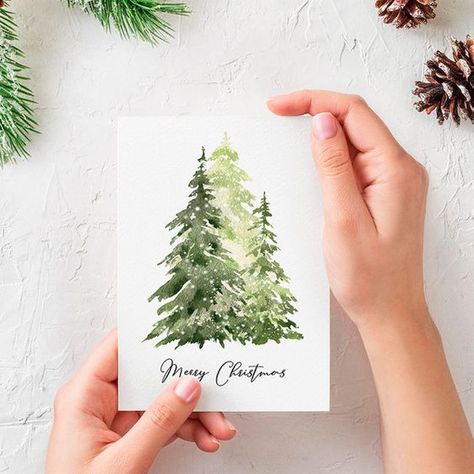 Water Colour Christmas Tree, Watercolor Wreath Christmas, Watercolor Art Christmas, Watercolor Christmas Art, Watercolor Christmas Trees, Christmas Card Watercolor, Watercolor Christmas Cards Diy, Sketchbook Spreads, Holiday Watercolor