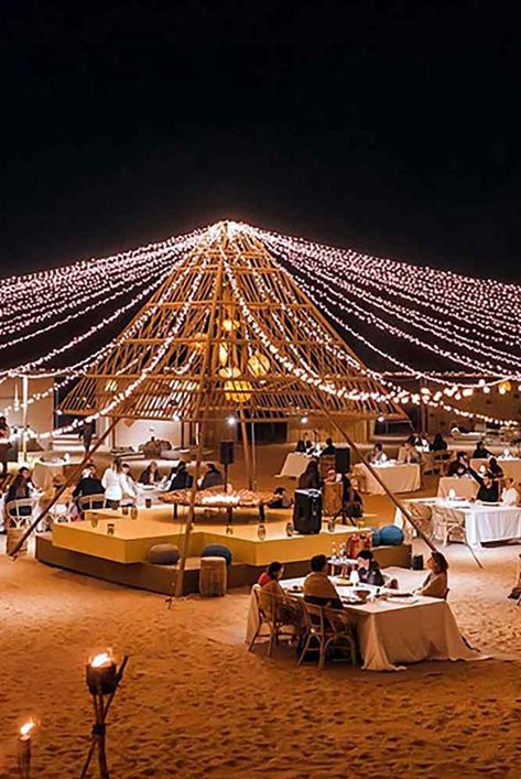 Desert Theme Restaurant, Desert Market, Desert Restaurant, Dubai Dessert, Arab Desert, Dubai Activities, Outdoor Movie Theater, Underwater Restaurant, Dubai Safari