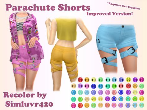 The Sims Resource - Parachute Shorts Improved Recolor (Get Together Required) Parachute Shorts, Lulu Pants, Strap Pants, Eyelet Top, Clothing Pants, Boho Pants, Sims 4 Cc, The Sims Resource, Sims Resource