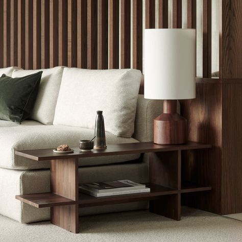 Find balance and symmetry in the Kabuki side table, available in durable varnished teak. Designed by the multitalented commercial artist Reynaldo Zapp, this item brings a sense of peace to the living space. Pair the Kabuki with the Mellow modular sofa, or as a stand-alone side table — versatility, understated style and functionality are assured. Made from brown-tainted solid FSC-certified teak with a varnish finish. Sofa With Side Table, Tv Unit Furniture, Teak Side Table, Oak Bedroom, Walnut Furniture, Understated Style, How To Dress A Bed, Find Balance, Sofa Side Table