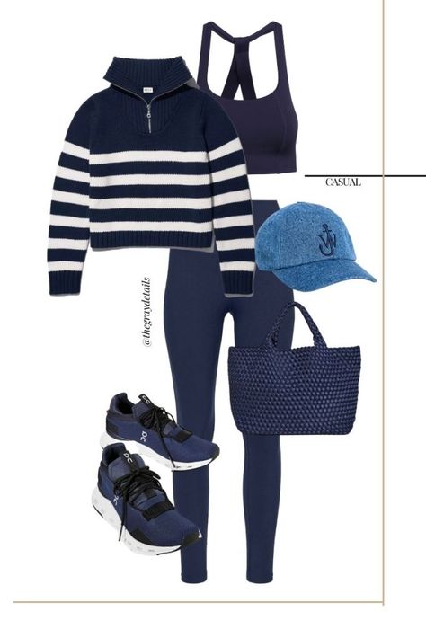 Navy Leggings Outfit Inspo Navy Blue Yoga Pants Outfit, Navy Gym Outfit, Navy Workout Outfit, Navy Lululemon Leggings Outfit, Blue Athleisure Outfits, Navy Blue Workout Outfit, Navy Blue Lululemon Leggings Outfit, How To Style Navy Blue Leggings, Navy Athleisure Outfit