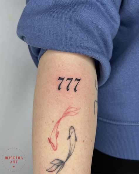 MISLINART ON INSTAGRAM #tattoo #tattooideas #tattooart #tattoosforwomen #tattoodesign #777 #angelnumbers 777 Tattoo Placement, 333 Arm Tattoo, 777 Tattoo Red Ink, Unique 777 Tattoos, 777 Tattoo On Chest, 777 Tattoo Back Of Arm, 777 Angel Number Tattoo, 777 Tattoo Design, 777 Tattoo Ideas