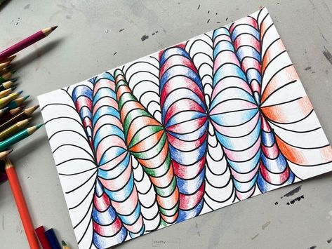 Fun Op Art Drawing For Beginners - Crafty Art Ideas Op Art Drawing, Op Art Lessons, Free Drawing, Drawing Lesson, Art Line, Art Lessons Elementary, Drawing For Beginners, School Kids, Art Lesson