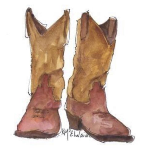 Ffa Emblem, Watercolor Painting Easy, Texas Watercolor, Brown Cowboy Boots, Western Paintings, Diy Watercolor Painting, Cowboy Art, Watercolor Art Lessons, Diy Watercolor