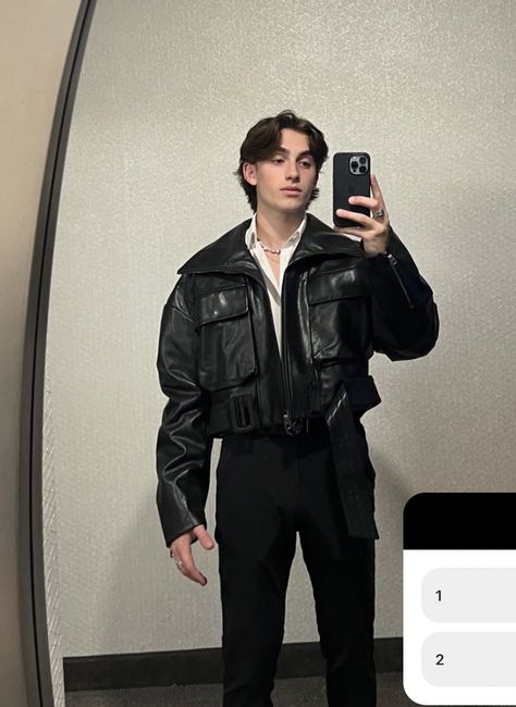 Cropped Jacket Outfit Men, Cropped Jacket Outfit, Starboy Aesthetic, Jacket Outfit Men, Aw 2023, Leather Jacket Outfit Men, Jacket Streetwear, Johnny Orlando, Archive Fashion