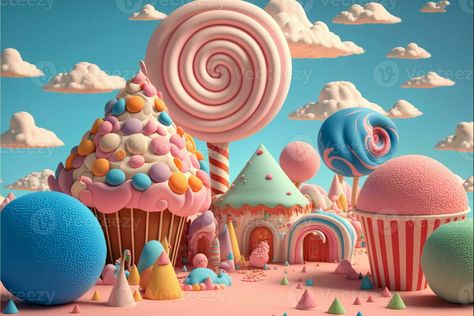 Candyland Background, Candy Land Background, Land Background, Candy Drawing, Baby Shower Chocolate, Colorful Cupcakes, Ice Cream Theme, Candy House, Candyland Birthday