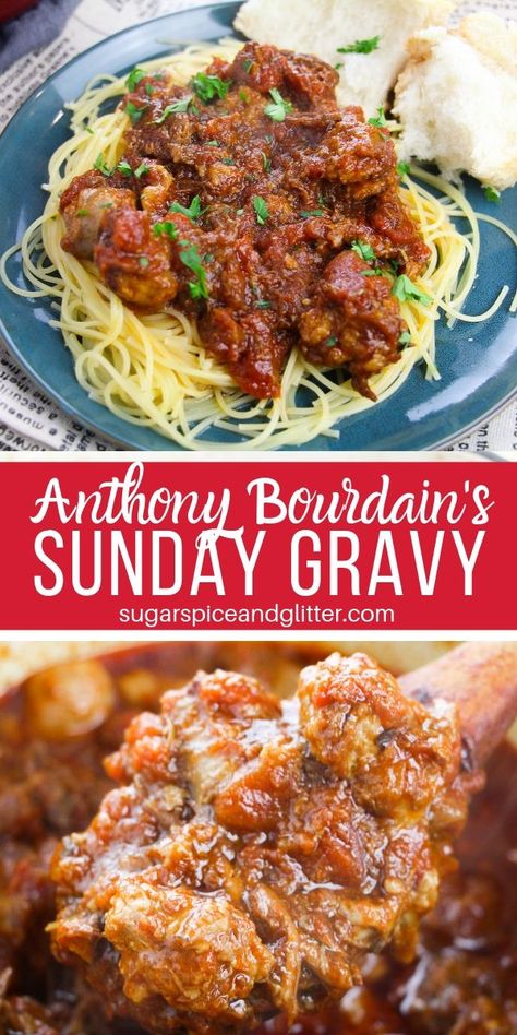 Simply the best spaghetti meat sauce you will ever make, Anthony Bourdain's Sunday Gravy is a must-eat for any Italian food lover Best Spaghetti Meat Sauce, Italian Sauce Recipes, Italian Gravy, Sunday Gravy, Sauce Spaghetti, Spaghetti Meat Sauce, Best Spaghetti, Spaghetti Sauce Recipe, Meal Prep Plans