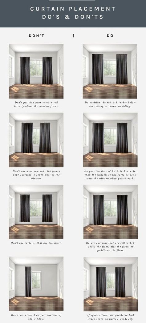 Curtain Placement, Long Curtains Living Room, High Curtains, How To Hang Curtains, Floor To Ceiling Curtains, Dining Room Windows, Dining Room Curtains, Curtains Ideas, Room Curtains