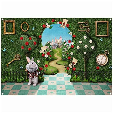 Alice In Wonderland Photography, Tea Party Photography, Cloud Installation, Grass Fence, Alice In Wonderland Garden, Photo Tapestry, Backdrops Kids, Backdrop For Birthday, Rabbit Photos