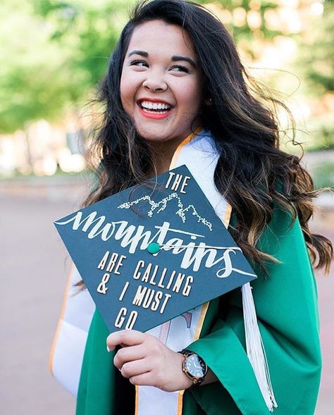 Adventure Awaits Graduation Cap, Mountain Graduation Cap, Asu Graduation, Michigan Outline, Funny Graduation Caps, Graduation Cap Ideas, Nurse Graduation Cap, Abi Motto, High School Graduation Cap