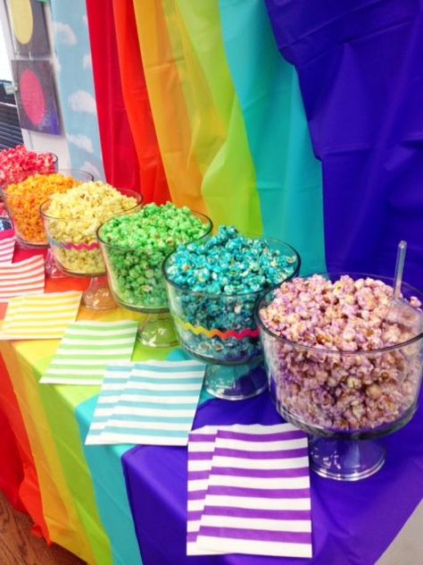 Ideas De Candy Bar, Unicorn Popcorn, Bakery Boutique, Birthday Tips, Popcorn Buffet, Rainbow Popcorn, Gymnastics Party, Movie Themed Party, Popcorn Bar