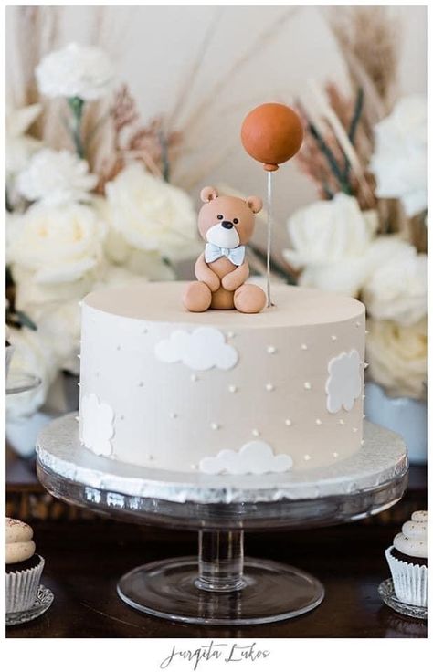 Bear Baby Shower Cake, Bear Baby Shower Theme, Baby First Birthday Cake, Bear Cake Topper, Teddy Bear Birthday, Teddy Bear Cakes, Baby Shower Theme Decorations, 1st Birthday Cakes, Cake Accessories