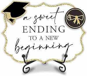 A Sweet Ending To A New Beginning - Graduation Wooden Buffet Sign, Candy Sign With 1 Metal Support & 2 DIY Wood Decor With Velcro, Grad Party Decor & Supplies(5 X 7 Inches) - 01 Diy Wood Decor, Wooden Buffet, Grad Party Decor, 2025 Graduation, Buffet Signs, Candy Signs, Grad Party Decorations, A New Beginning, New Beginning