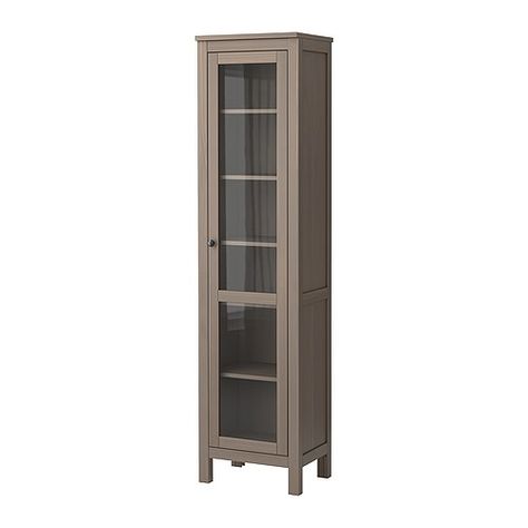 HEMNES Glass-door cabinet IKEA Solid wood; gives a natural feel. The door can be mounted to the left or right. 4 adjustable shelves. Ikea Solid Wood, Vitrine Ikea, Oak Display Cabinet, Coffee Table Inspiration, Glass Bookcase, Cabinets With Glass Doors, Narrow Storage Cabinet, Glass Cabinets, Narrow Cabinet