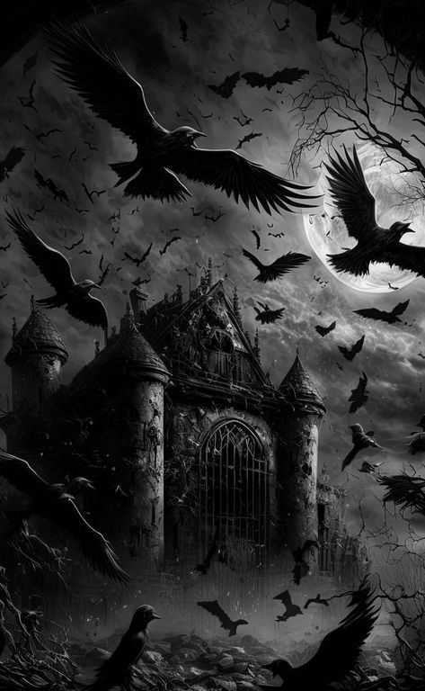 Black Crow Wallpaper, Wallpaper Hd Nature, Haunted House Pictures, Witch Wallpaper, Grim Reaper Art, Iphone Wallpaper Hd, Dark Castle, Gothic Wallpaper, Gothic Fantasy Art