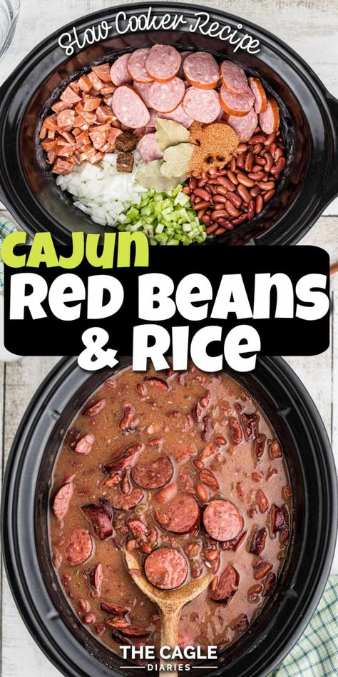 A delicious authentic recipe from south Louisiana, this slow cooker Cajun red beans and rice recipe is easy - just add ingredients to the crock pot and leave to cook all day. Cajun Red Beans And Rice Recipe, Cajun Red Beans And Rice, Red Beans And Rice Recipe Crockpot, Cajun Red Beans, Slow Cooker Cajun, Red Beans And Rice Recipe Easy, Red Beans And Rice Recipe, Red Beans N Rice Recipe, Easy Crockpot Dinners