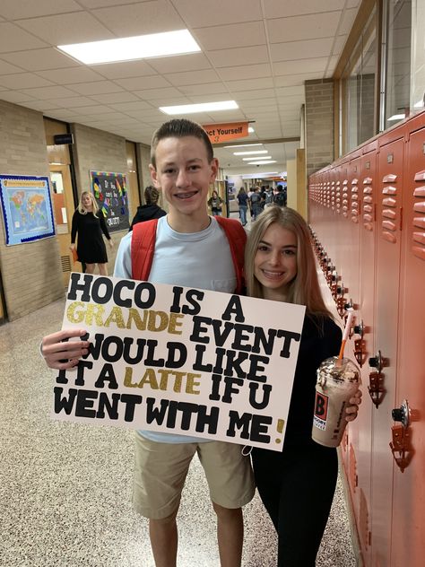 Latte Proposal Coffee Promposal Ideas, Starbucks Themed Hoco Proposal, Twerp Proposals, Coffee Promposal, Coffee Hoco Proposal, Brown Eyed Girl Hoco Proposal, Homecoming Proposal, Homecoming, Social Media