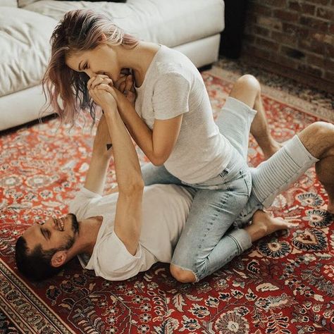 Pose Inspo • Instagram Couple At Home Aesthetic, Couple At Home, At Home Aesthetic, Intimacy Couples, Playful Kiss, Mixed Wrestling, Perfect Relationship, Always On My Mind, Home Aesthetic