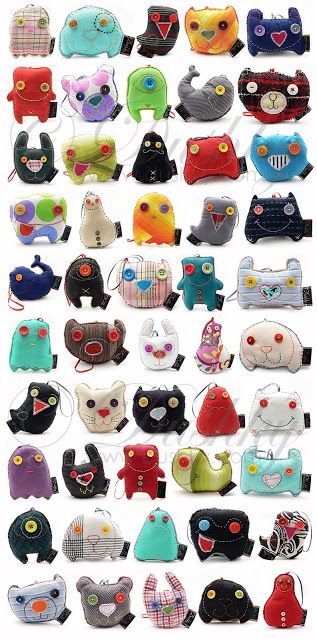 Eye candy in the form of monster plushies Cloth Buttons, Monster Pillows, Felt Monster, Ugly Dolls, Monster Dolls, Fabric Toys, Cute Monsters, Sewing Toys, Sewing Projects For Beginners