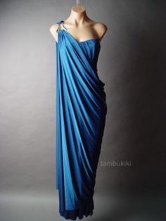 Goddess dress. Love this blue. Blue Draped Dress, Toga Inspired Dresses, Blue Grecian Dress, Roman Goddess Dress, Grecian Dress Pattern, Grecian Dress Goddesses, Greek Goddess Dress Gowns, Blue Greek Goddess Dress, Roman Dress Goddesses